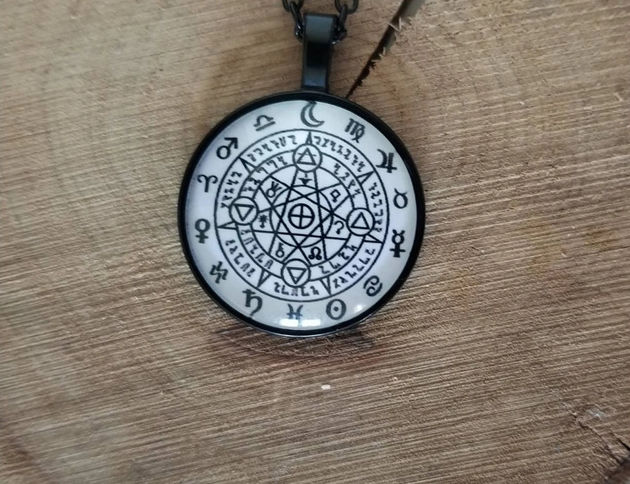 Collier pentacle roue du zodiaque wicca