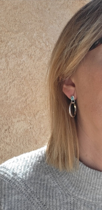 Native American shamanic earrings with blue howlite cabochon