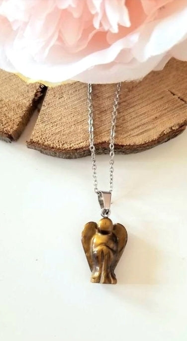 Collier ou pendentif seul ange en oeil de tigre.