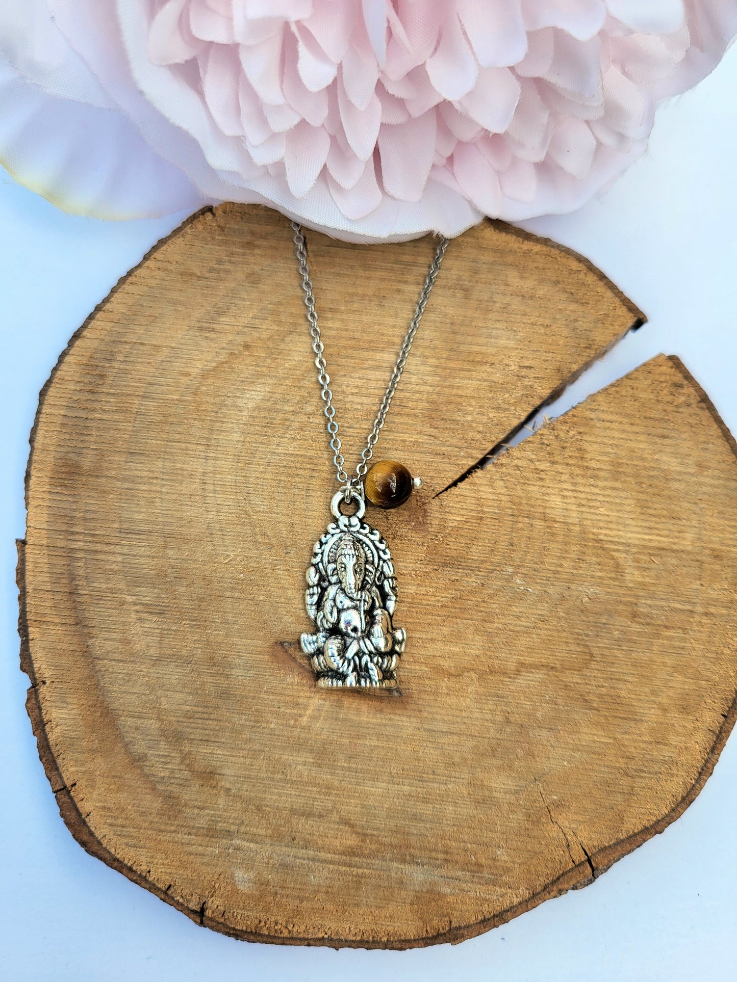 Collier protection et abondance Ganesh et oeil de tigre