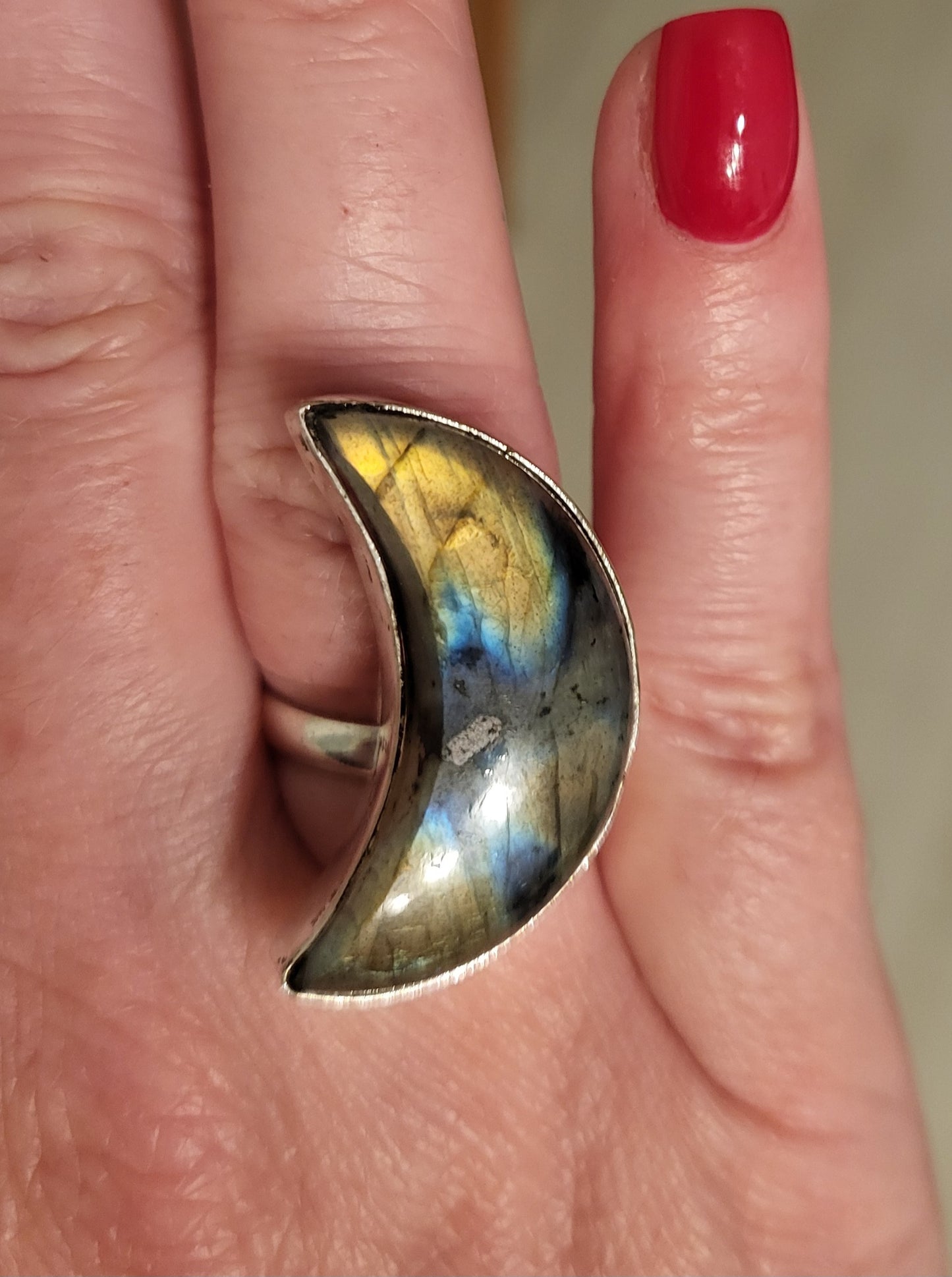 Bague lune réglable en labradorite