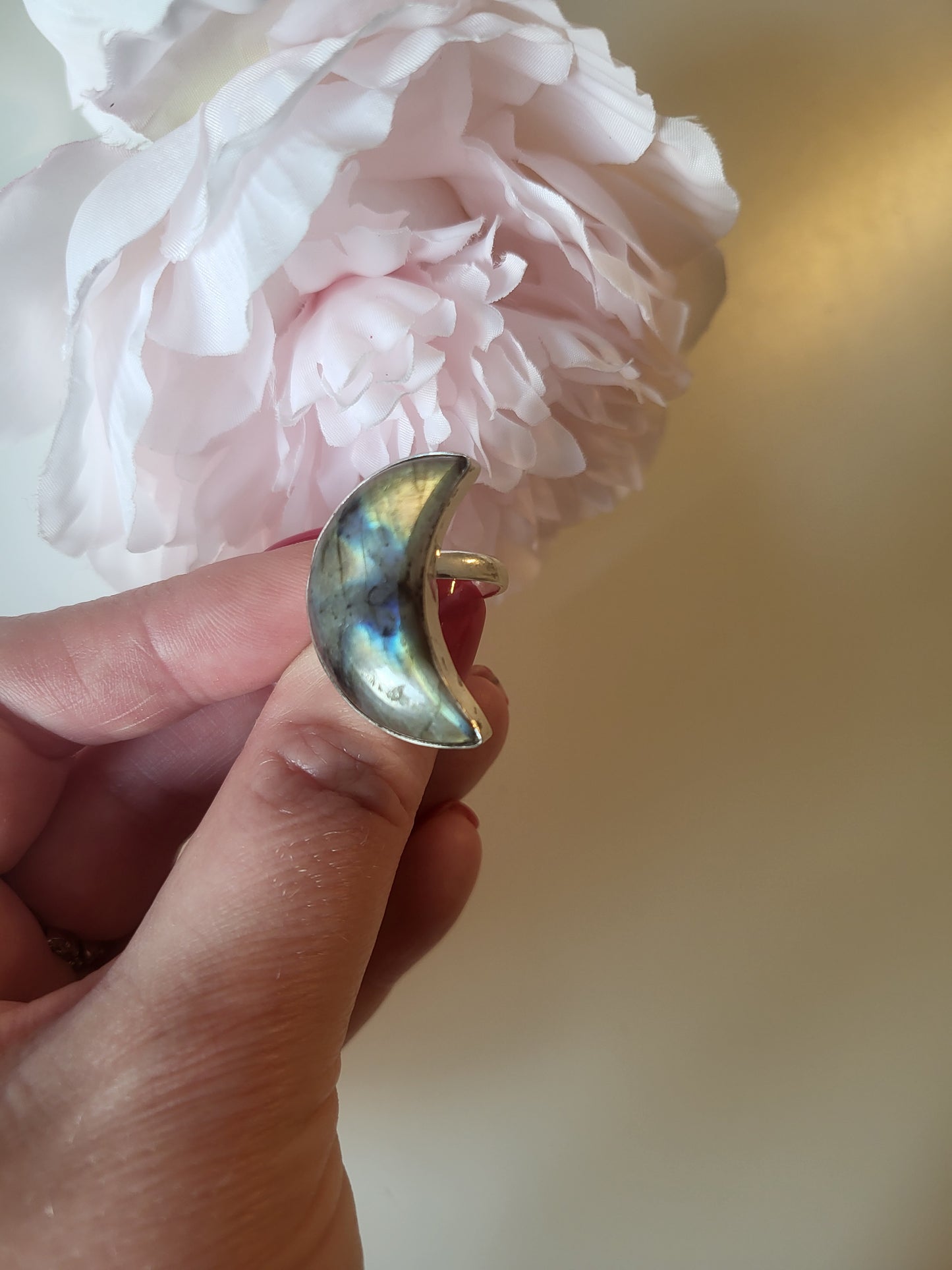 Bague lune réglable en labradorite