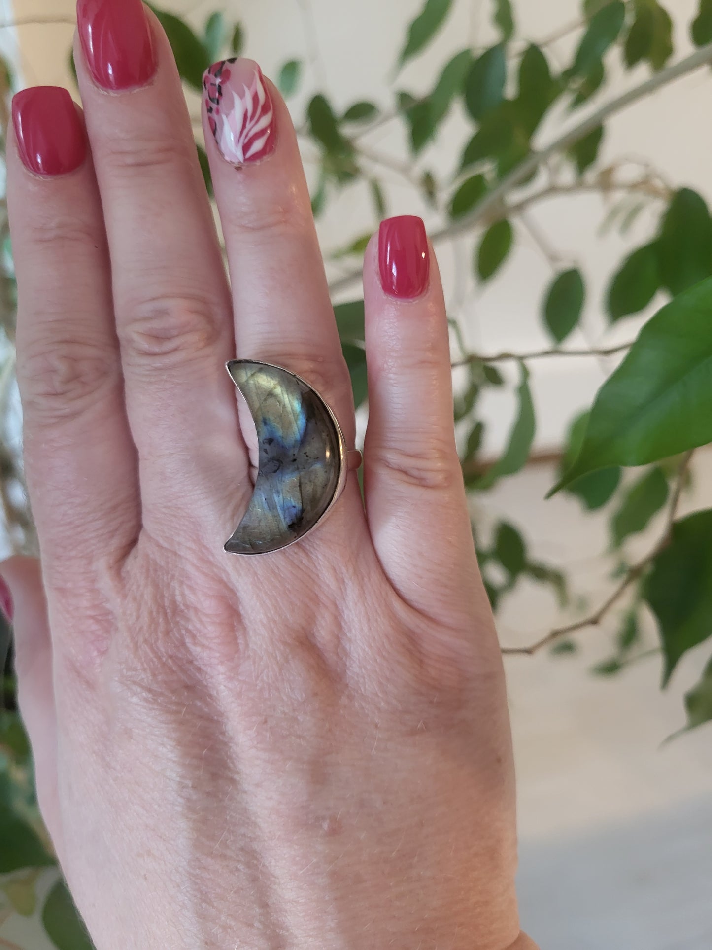 Bague lune réglable en labradorite