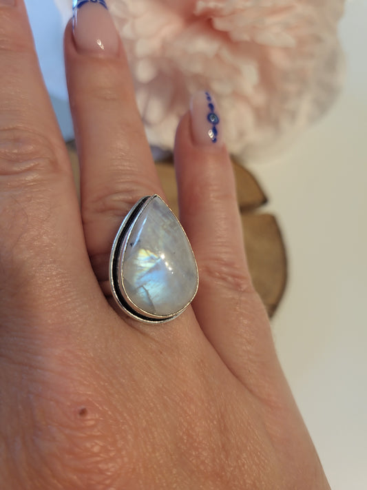 Bague réglable en labradorite blanche (péristérite)