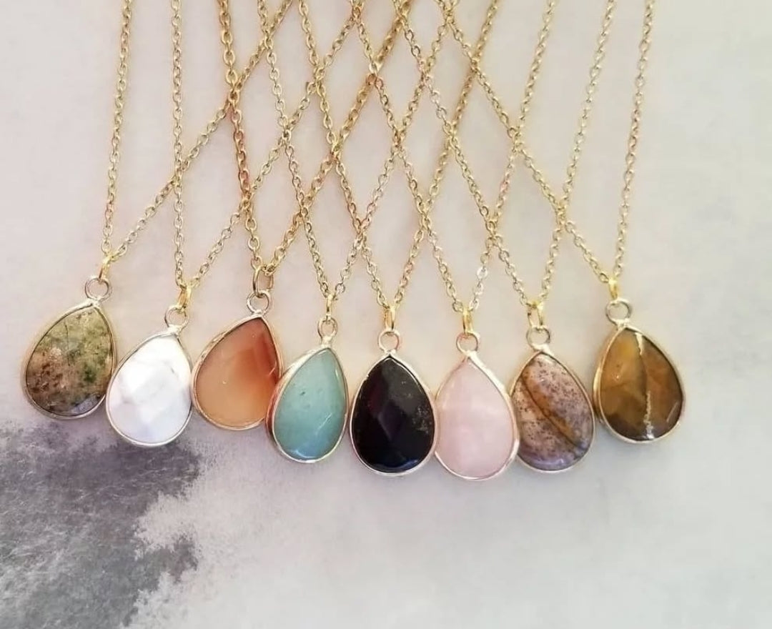 Faceted stone drop necklace