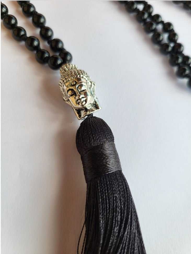 Colliers mala Bouddha en obsidienne ou howlite bleue