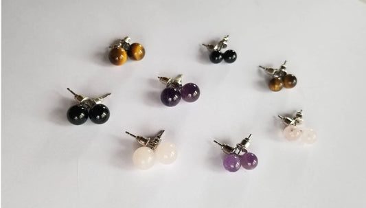 Boucles d'oreilles en quartz rose, améthyste, obsidienne, oeil de tigre ou cornaline. 2 tailles disponibles.