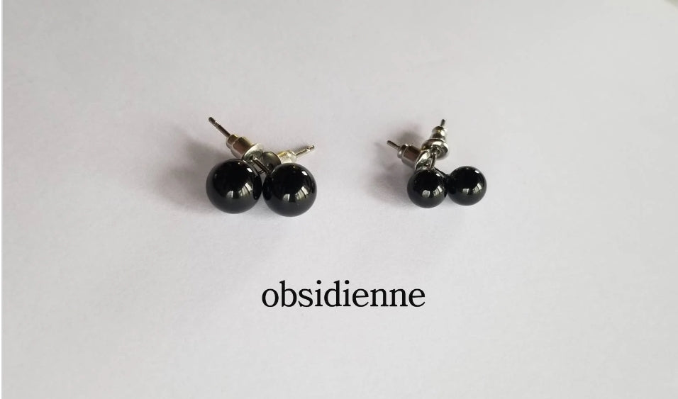 Boucles d'oreilles en quartz rose, améthyste, obsidienne, oeil de tigre ou cornaline. 2 tailles disponibles.