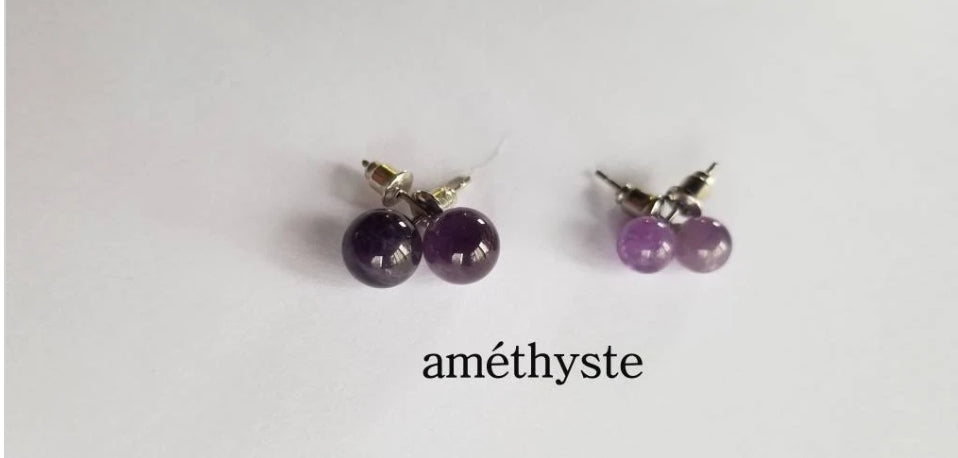 Boucles d'oreilles en quartz rose, améthyste, obsidienne, oeil de tigre ou cornaline. 2 tailles disponibles.