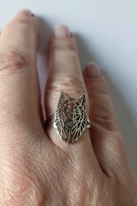 Bague réglable animal totem loup