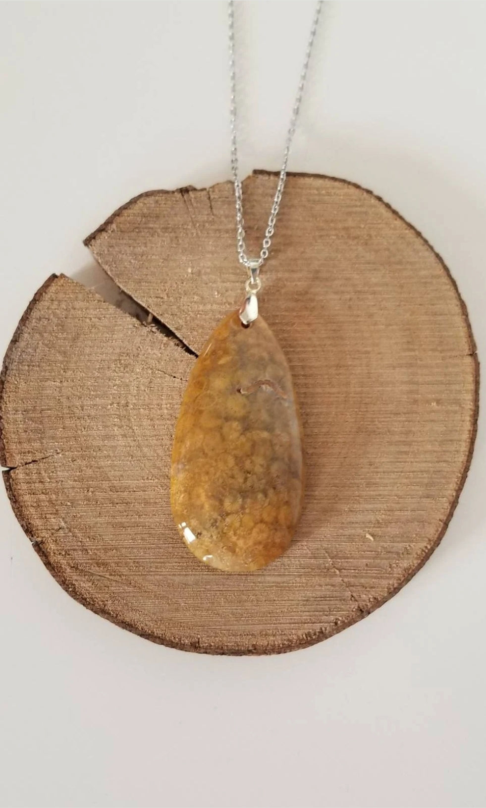 Chrysanthemum Coral Fossil Pendant Necklace