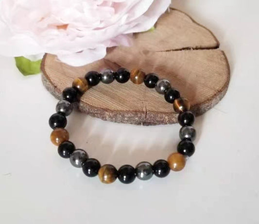 Protective bracelet in hematite, obsidian and tiger's eye.
