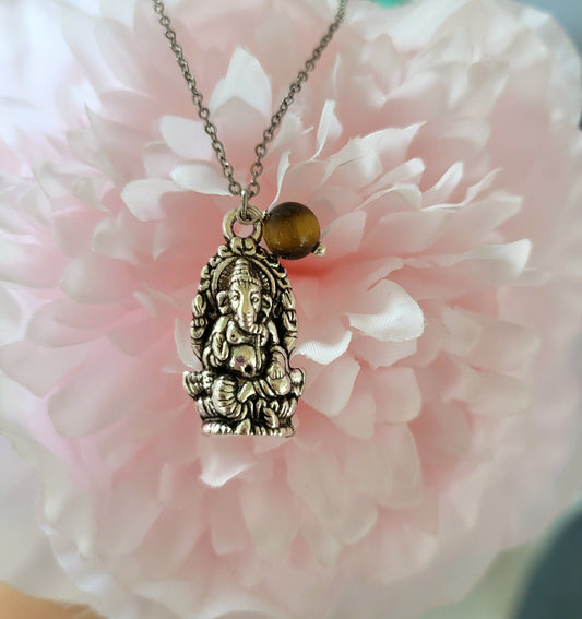 Collier protection et abondance Ganesh et oeil de tigre