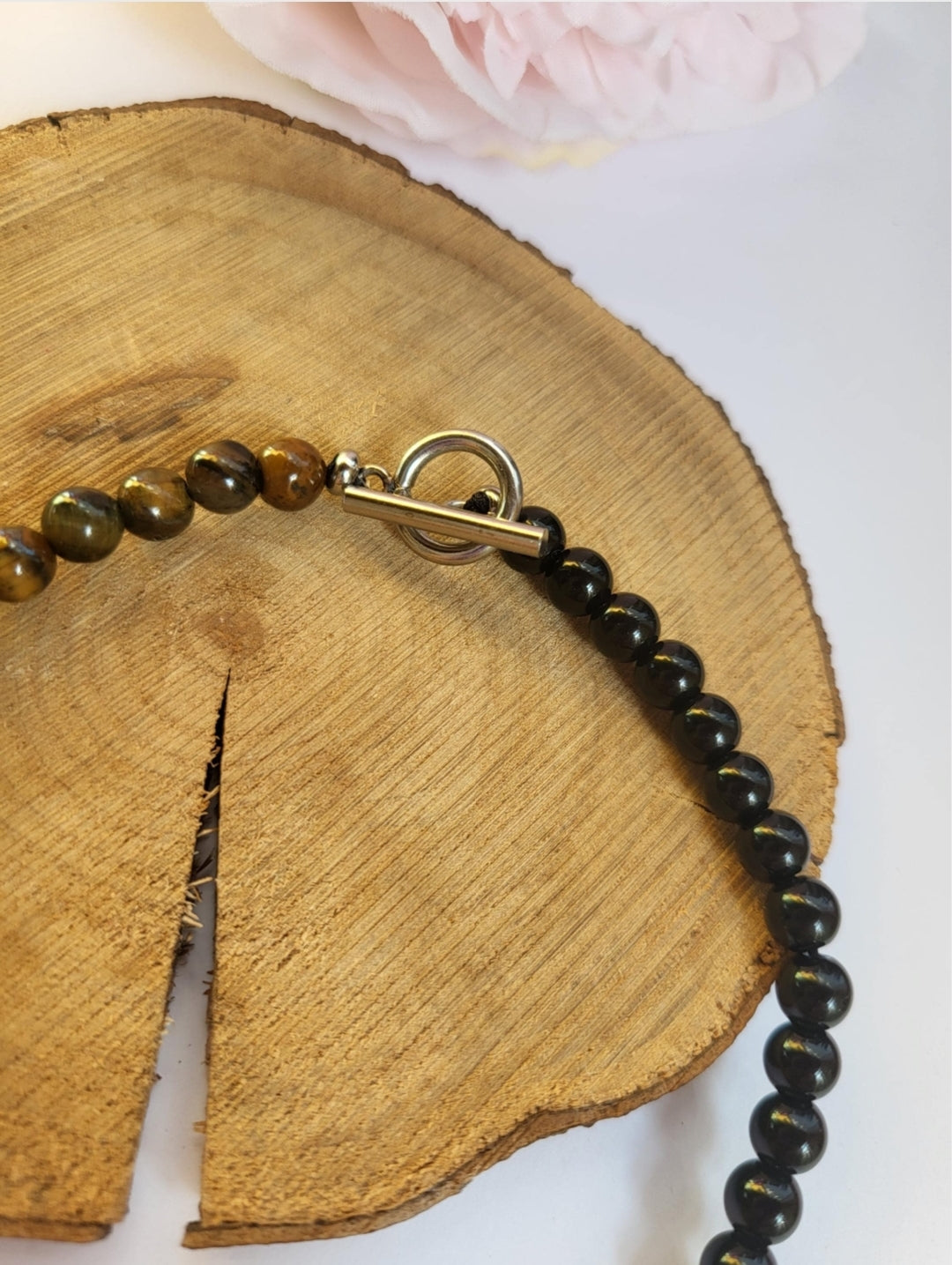 Collier en obsidienne et œil de tigre